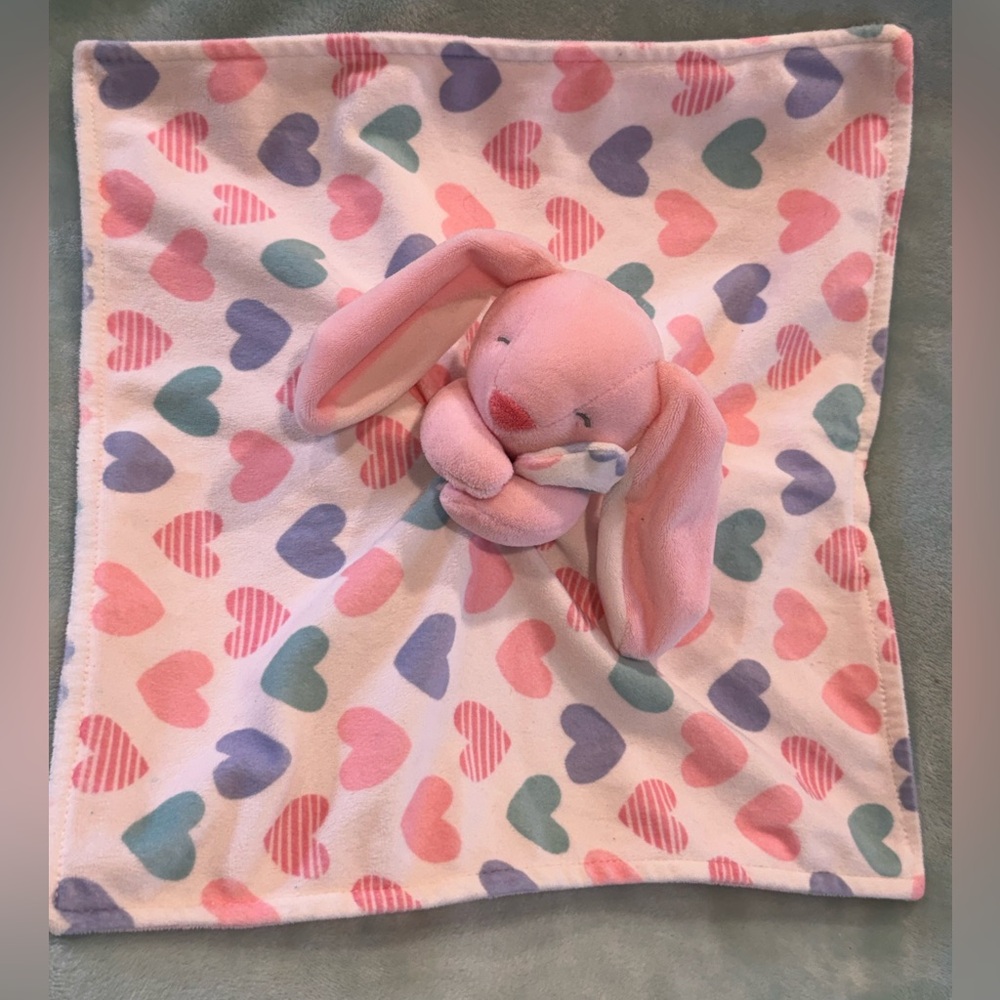 Carters Pink Bunny Rabbit Lovey Security Blanket Baby Plush Hearts Baby Girl